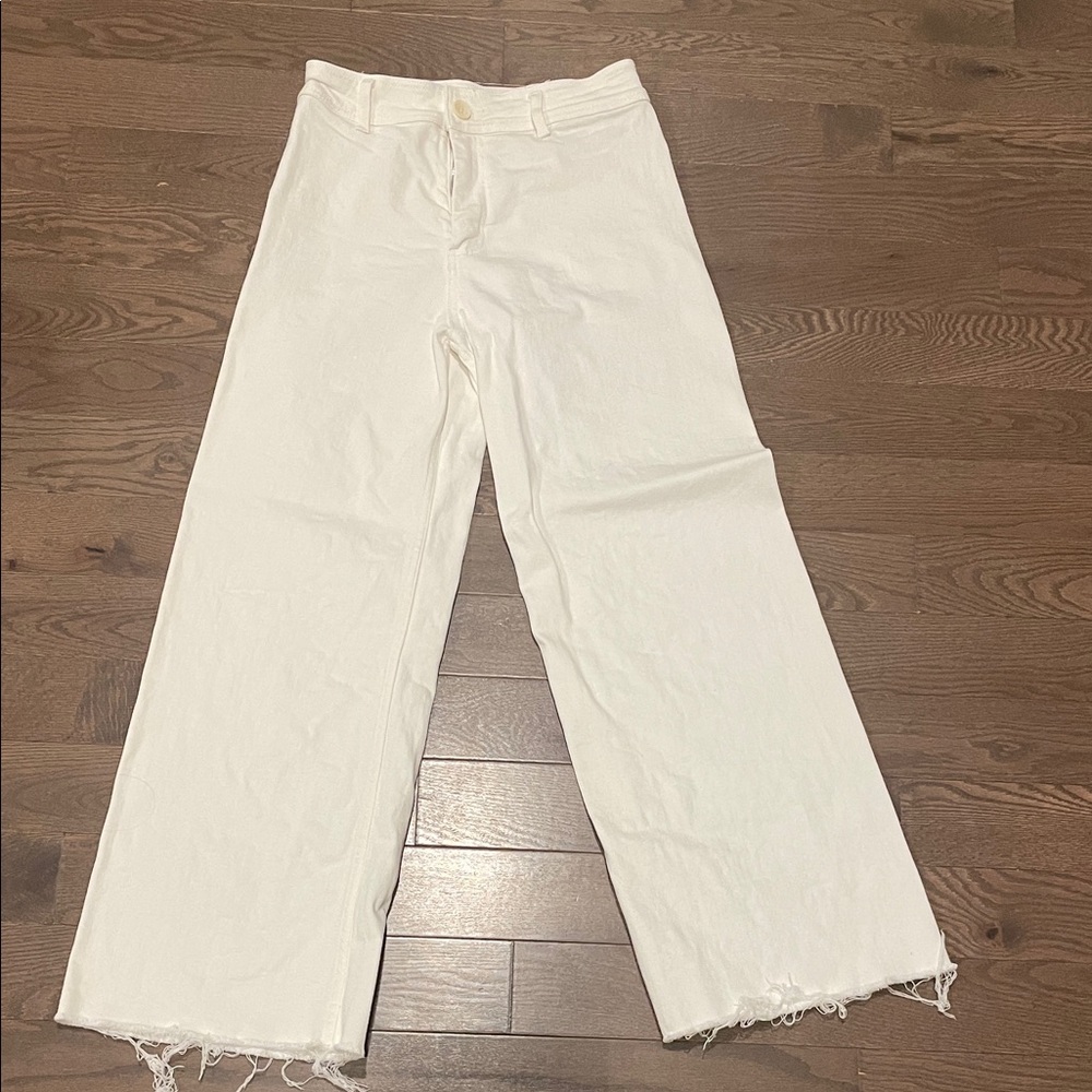 White Wide-Leg Frayed Hem Jeans